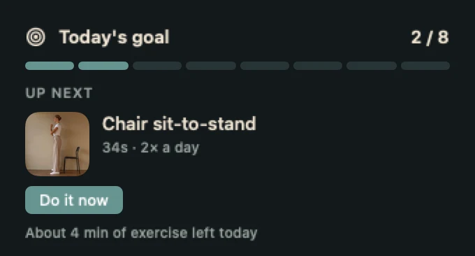 Today’s goal in the menu bar: progress, the next movement and how long it takes